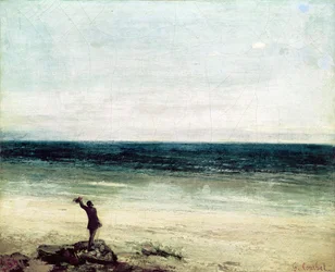 El artista en la orilla del mar en Palavas